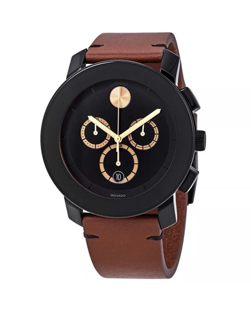 Movado Bold Men’s 43mm TR90 Chronograph Black Dial Brown Strap 3600540